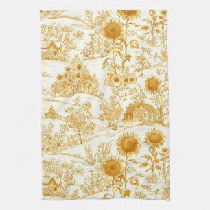 Sunflower Countryside Vintage Yellow Toile (1) Tea Towel