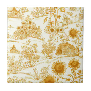 Sunflower Countryside Vintage Yellow Toile (1) Tile