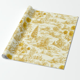 Sunflower Countryside Vintage Yellow Toile (2) Wrapping Paper