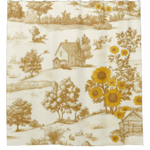 Sunflower Countryside Vintage Yellow Toile (3) Shower Curtain