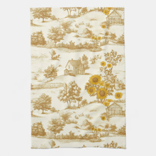 Sunflower Countryside Vintage Yellow Toile (3) Tea Towel