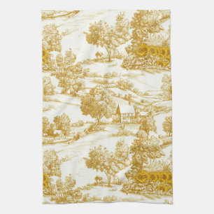 Sunflower Countryside Vintage Yellow Toile (6) Tea Towel