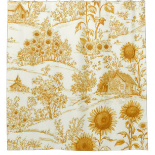 Sunflower Countryside Vintage Yellow Toile Shower Curtain