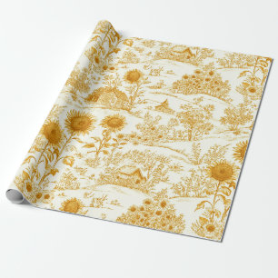 Sunflower Countryside Vintage Yellow Toile Wrapping Paper