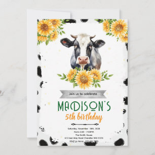 Sunflower Cow Birthday party invitation