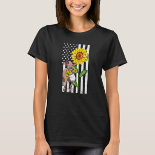 Sunflower Cow Heifer Usa Flag Farmer Rancher Ameri T-Shirt