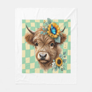 Sunflower Cow Png, Cute Highland Cow Fleece Blanket