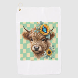 Sunflower Cow Png, Cute Highland Cow Golf Towel
