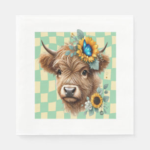 Sunflower Cow Png, Cute Highland Cow Napkin