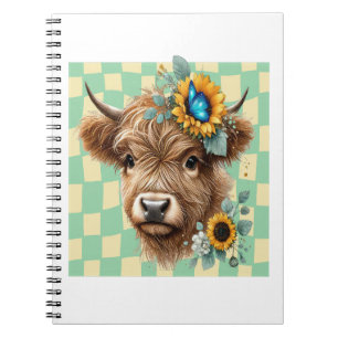 Sunflower Cow Png, Cute Highland Cow Notebook