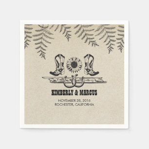 Sunflower Cowboy Boots Rustic Country Wedding Napkin