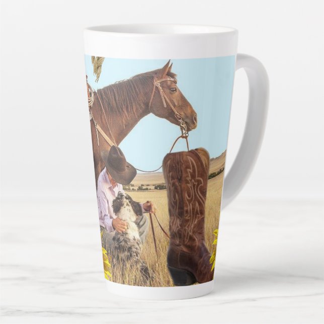 Sunflower Cowboy Horse Latte Mug (Right Angle)
