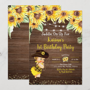 Sunflower Cowgirl rustic Blonde Girl Baby Shower I Invitation