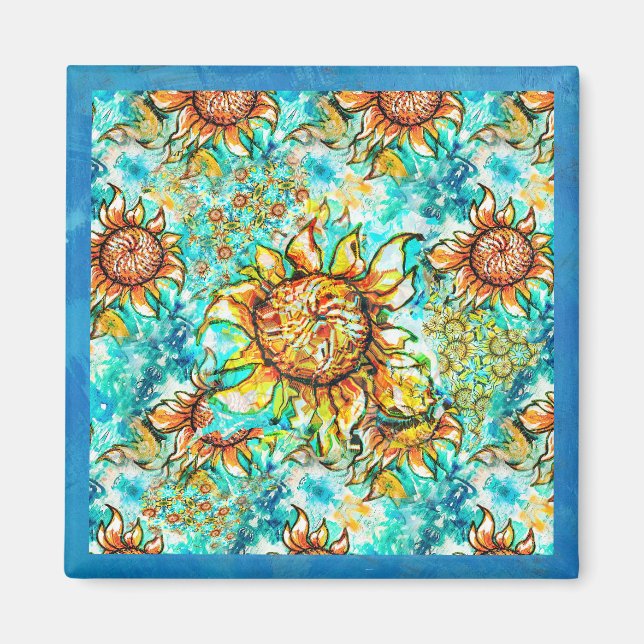 Sunflower Craze colorful summery pattern Magnet (Front)