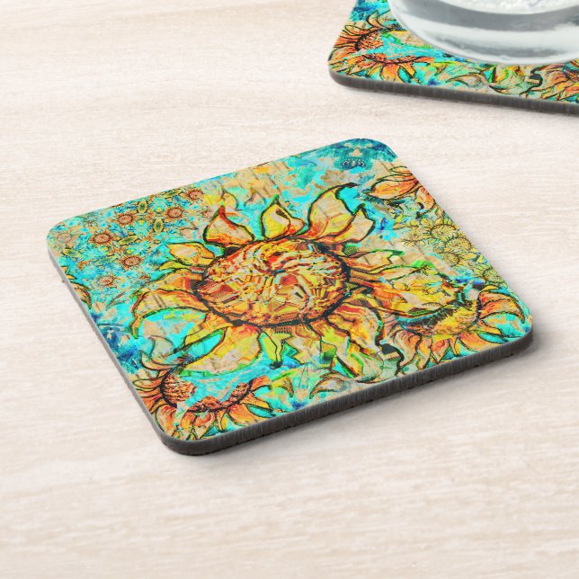 Sunflower Craze colourful summery pattern Coaster (Left Side)