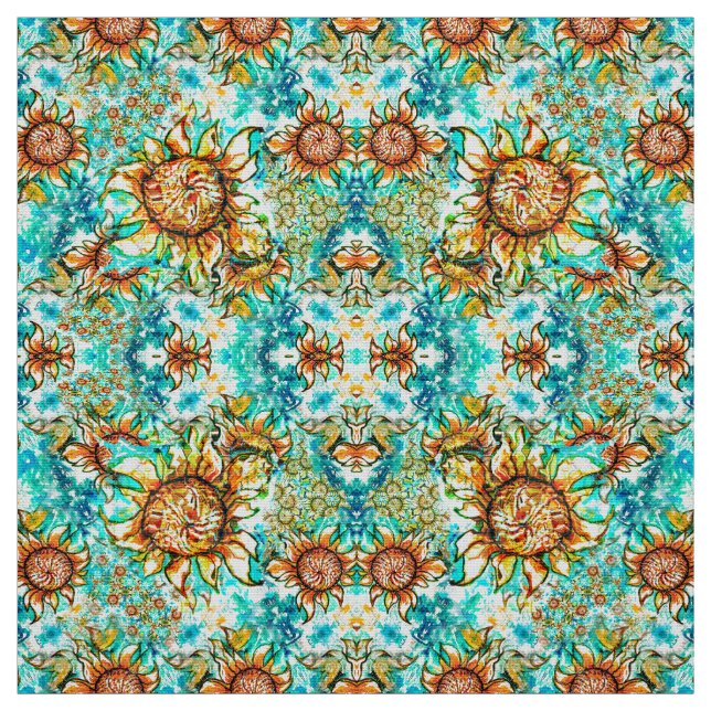 Sunflower Craze colourful summery pattern for you Fabric (Swatch)