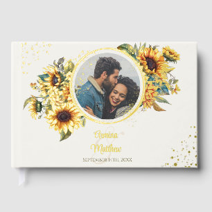 Sunflower Cream Photo Wedding Guest Book