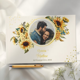 Sunflower Cream Photo Wedding Guest Book