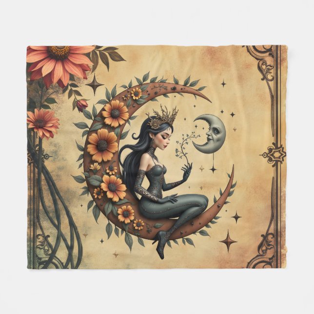 Sunflower Crescent Queen  Fleece Blanket (Front (Horizontal))
