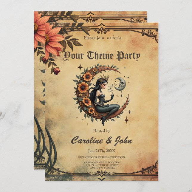 Sunflower Crescent Queen  Invitation (Front/Back)