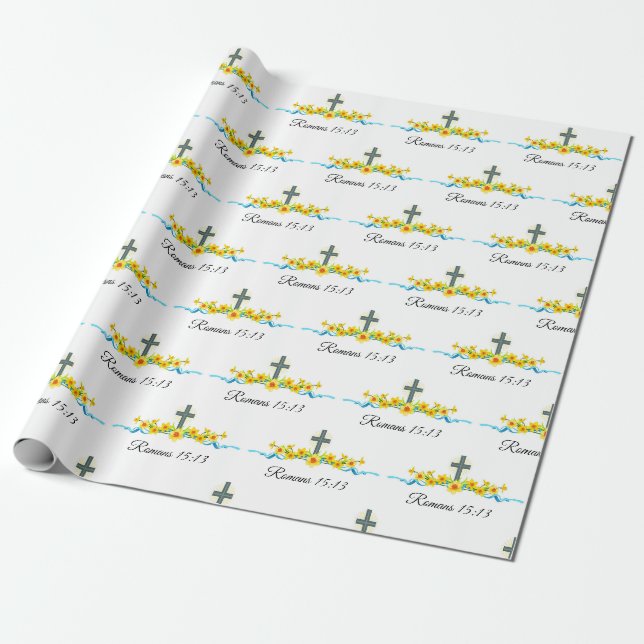 Sunflower & Cross Christian Wrapping Paper (Unrolled)