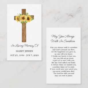 Sunflower Cross Memorial Funeral Prayer Card