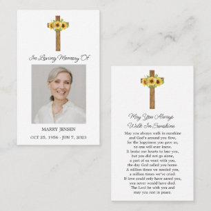 Sunflower Cross Memorial Photo Funeral Prayer Card