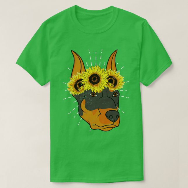 Sunflower Crown Dog Lover Pet Doberman Pinscher T-Shirt (Design Front)