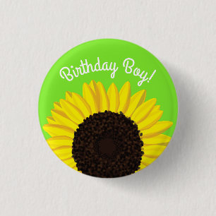 Sunflower Cute 1st Birthday Button Pin