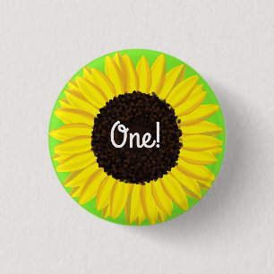 Sunflower Cute 1st Birthday Button Pin