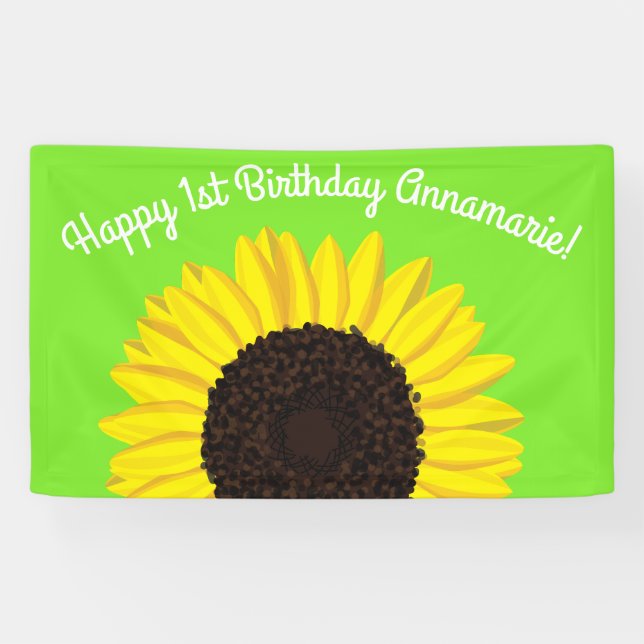 Sunflower Cute 1st Birthday Party Banner Decor (Horizontal)
