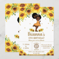 Sunflower Cute African American Girl Birthday