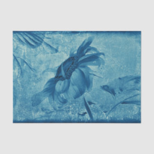 Sunflower Cyanotype Blue Vintage Antique Grunge Tissue Paper