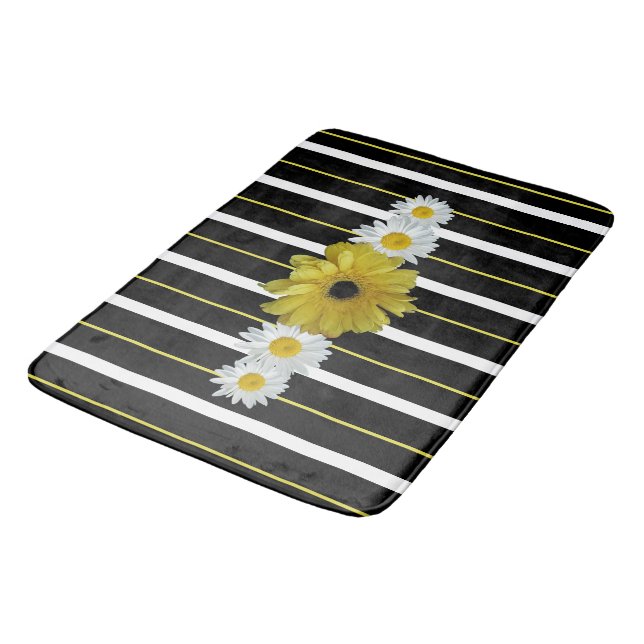 Sunflower, Daisies And Stripes Bath Mat (Angled)