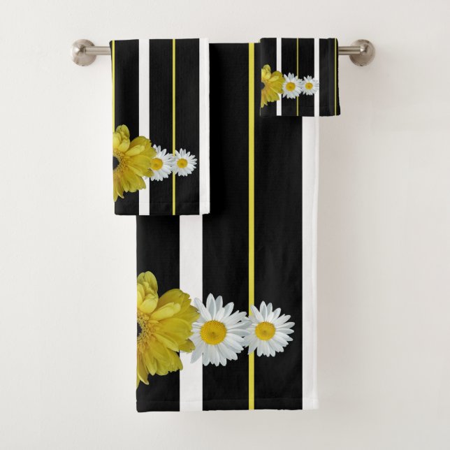 Sunflower, Daisies And Stripes Bath Towel Set (Insitu)
