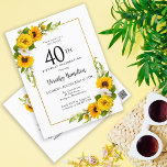 Sunflower Daisy 40th Birthday Party Invitation Postcard<br><div class="desc">Pretty yellow sunflower floral 40th birthday invitation. Yellow peonies and white daisies mingle with the sunflowers. A rectangular gold frame gives it an elegant vibe. Very easy to customise. The back has a sunflower bouquet. This is a perfect for a summer birthday celebration. This item is part of the Yellow...</div>