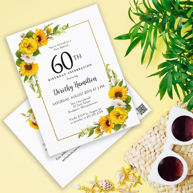  Sunflower Daisy 60th Birthday Party Invitation Postcard (A Great Party Starts with a Great Invitation)