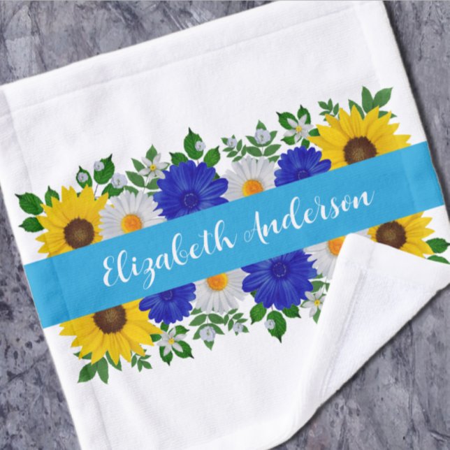 Sunflower Daisy Blue Floral Wash Cloth (Creator Uploaded)
