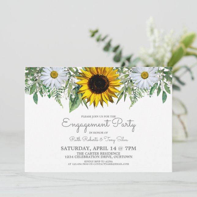 Sunflower|Daisy Engagement Party  Invitation (Standing Front)