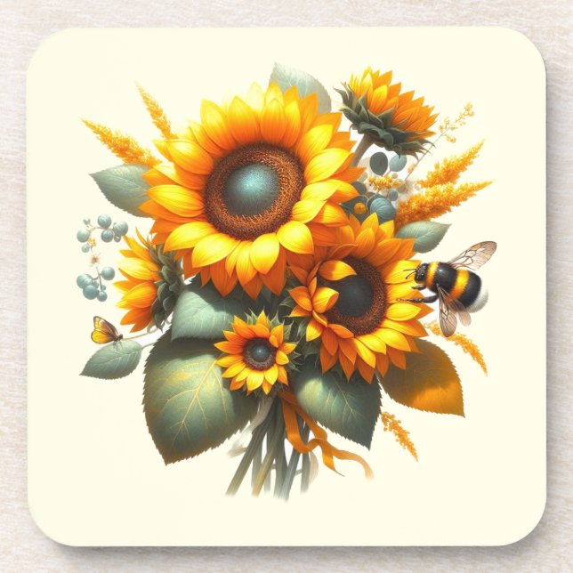 Sunflower Daisy Floral  Coaster (Front)