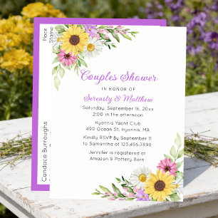 Sunflower Daisy Floral Wildflower Couples Shower Invitation Postcard