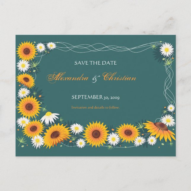Sunflower Daisy Save the Date Wedding Announcement (Front)