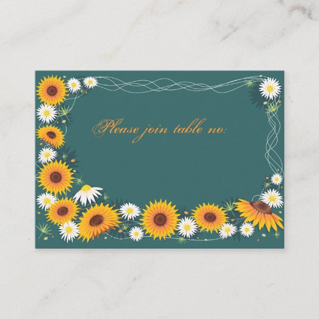 Sunflower & Daisy Wedding Party Table Place Card (Front)