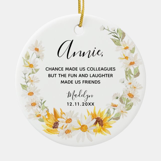 Sunflower & Daisy Wreath colleagues Christmas Ceramic Tree Decoration (Front)
