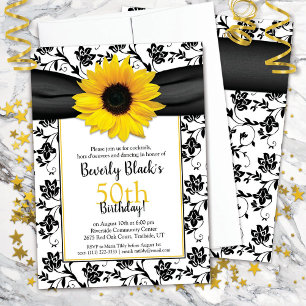Sunflower Damask Birthday Party Invitation