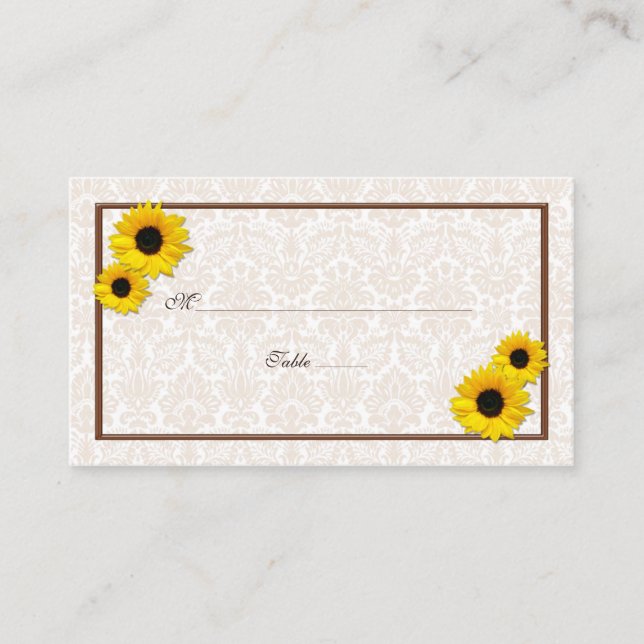 Sunflower Damask Floral Wedding Place Cards (Front)