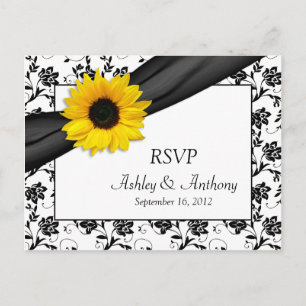 Sunflower Damask Wedding RSVP Postcard