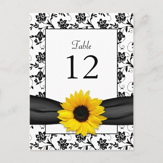 Sunflower Damask Wedding Table Card (Front)