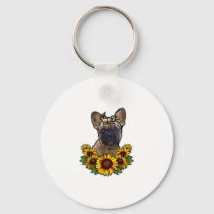 Sunflower Decor Frenchie For Dog Lover Mum Dog Dad Key Ring