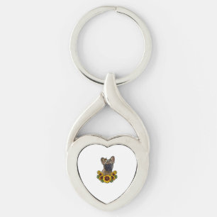 Sunflower Decor Frenchie For Dog Lover Mum Dog Dad Key Ring